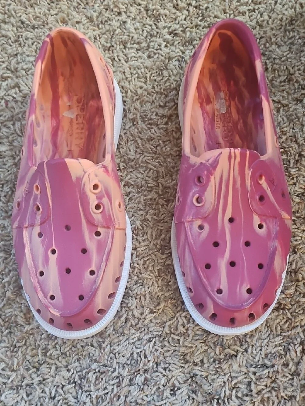 Sperry Women's Pink Marbled Slip-On Sandals